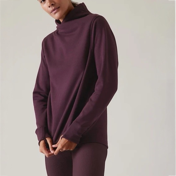 Athleta Cozy Karma Twist Neck Sweatshirt Spiced Cabernet Purple size XL NWT - Picture 1 of 8
